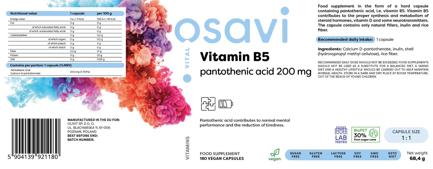 Vitamín B5 | Kyselina pantoténová 200 mg - 180 kapsúl