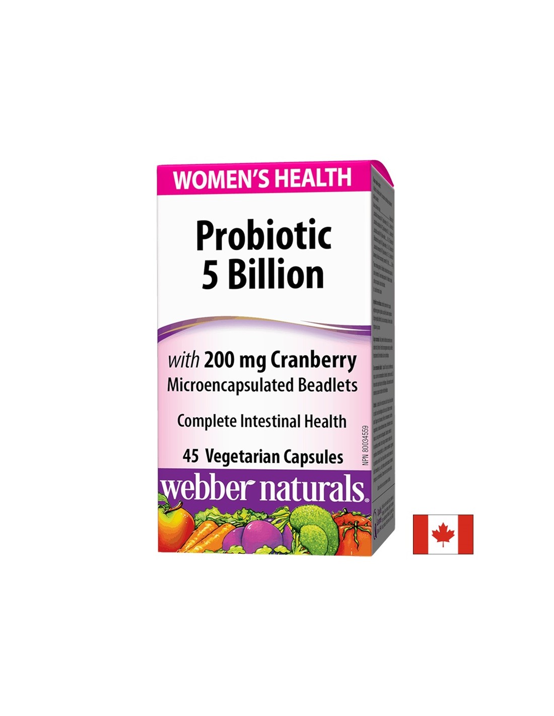 Probiotikum Women's Health/ Probiotikum pre ženy 5 kmeňov, 5 miliárd aktívnych probiotík + Brusnica x 45 kapsúl <tc>Webber Naturals</tc>